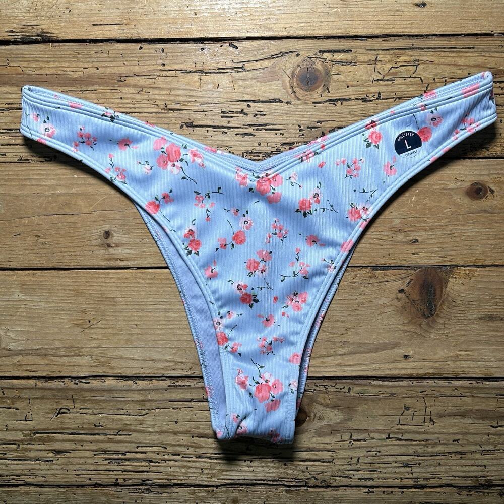 Hollister Swim Bikini Bottom Blue Floral Ladies Size Large NWOT